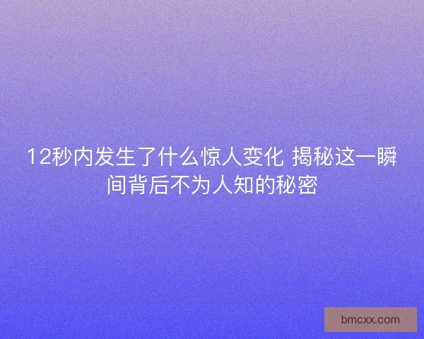 12秒内发生了什么惊人变化 揭秘这一瞬间背后不为人知的秘密
